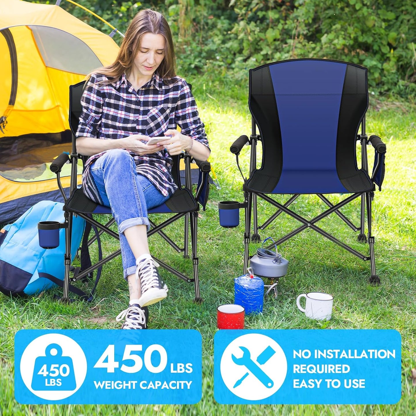 2 Sillas Campamento Plegables 450lb Resistente