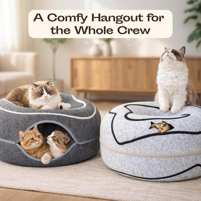 Cama túnel para gatos fieltro resistente arañazos gris