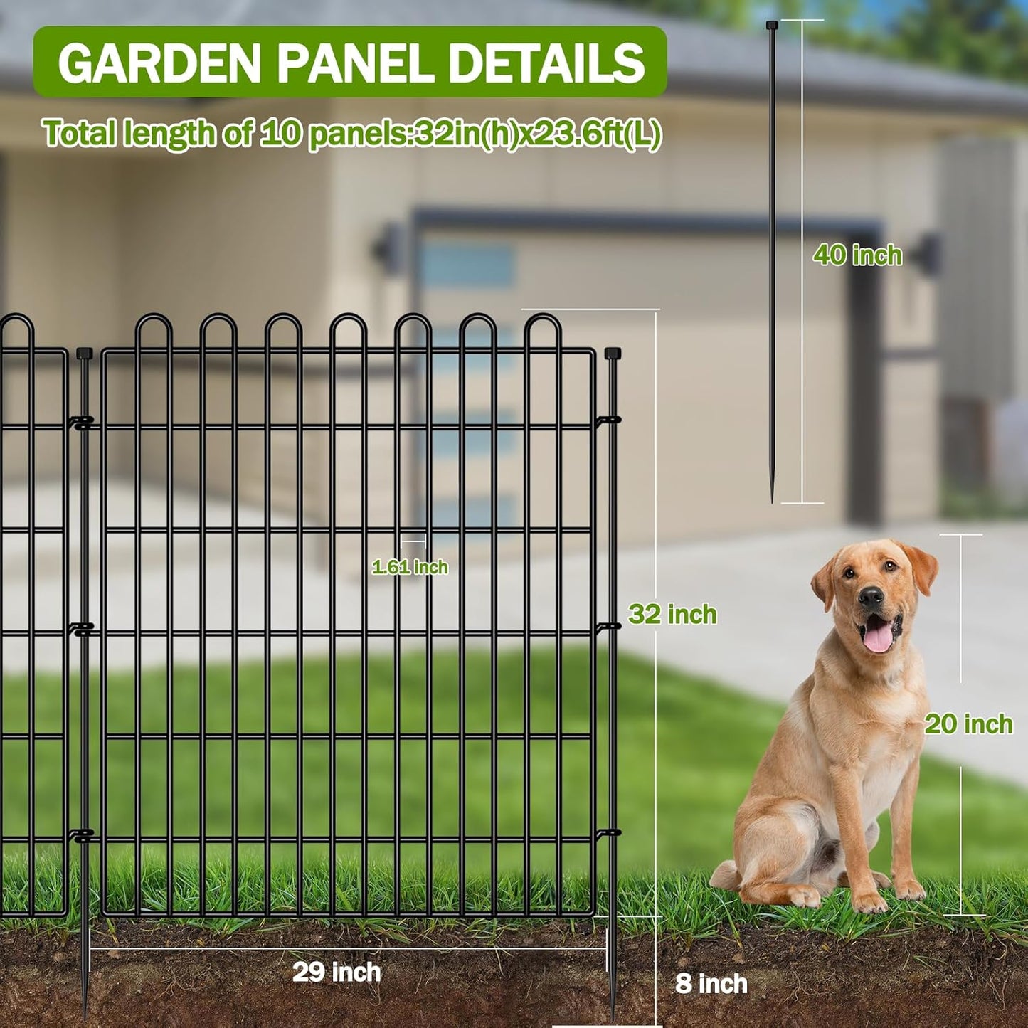 10 Paneles Valla Jardín 81.3cm x 7.19m Barrera Perros