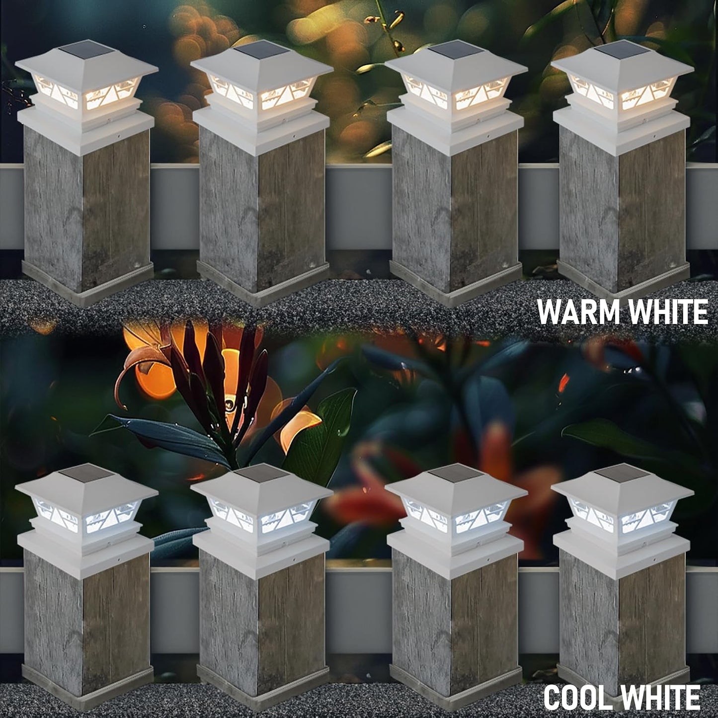 6 Faroles Solares para Postes 4x4 Modos Blanco Cálido/Frío