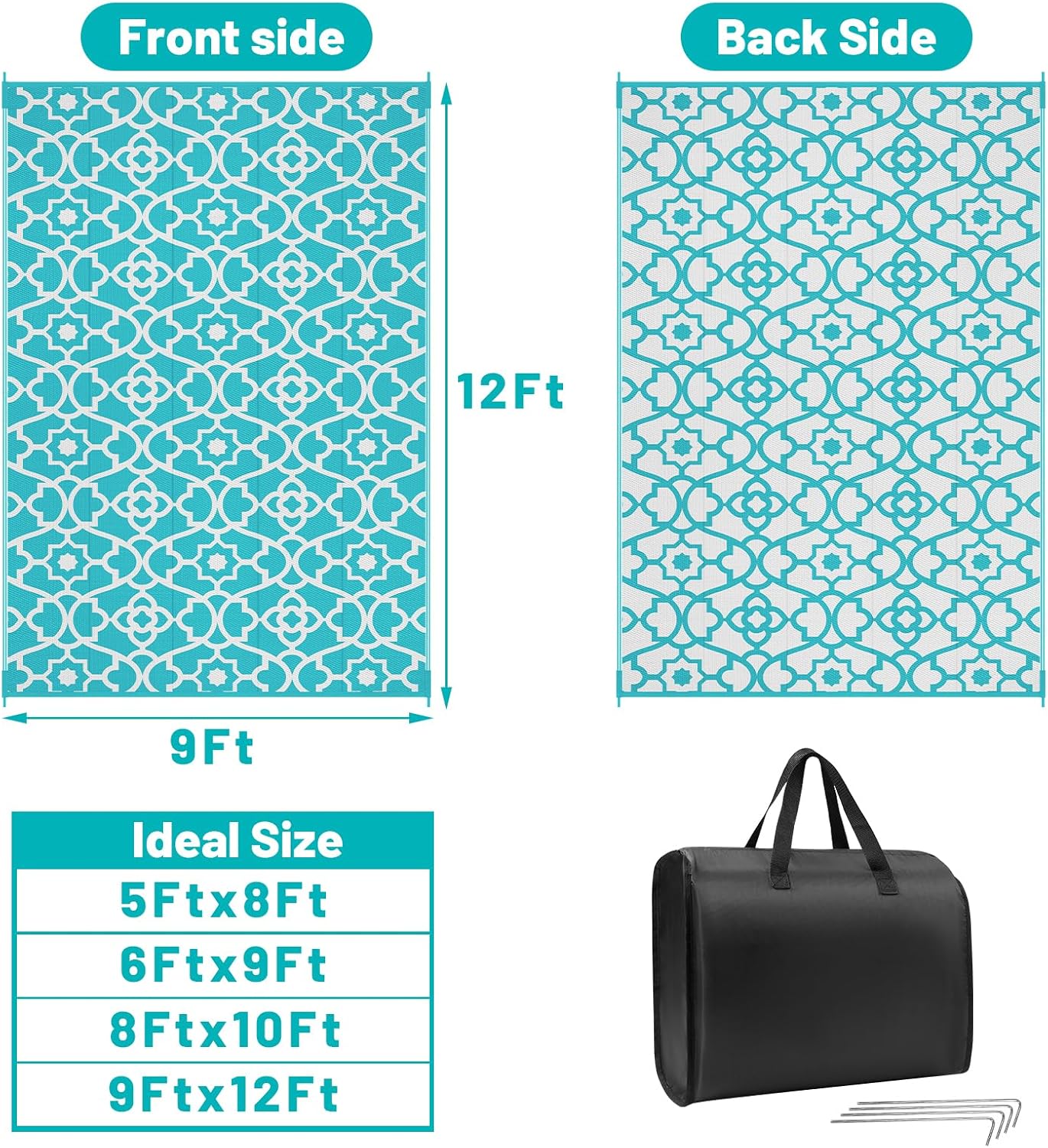 Alfombra exterior impermeable 9x12ft reversible