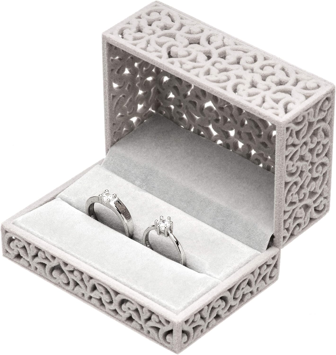 Caja terciopelo para anillos de compromiso gris