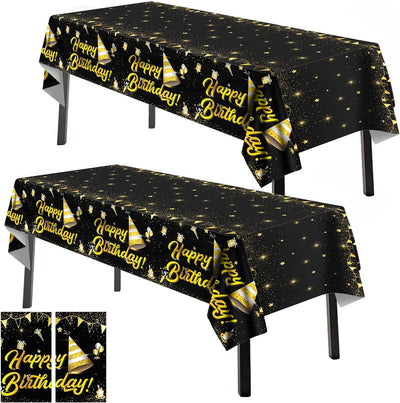 2 Manteles Plástico Rectangulares Impermeables 108x54pulg Negro Dorado