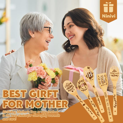 Juego 5 piezas cuchara espátula madera regalo mamá