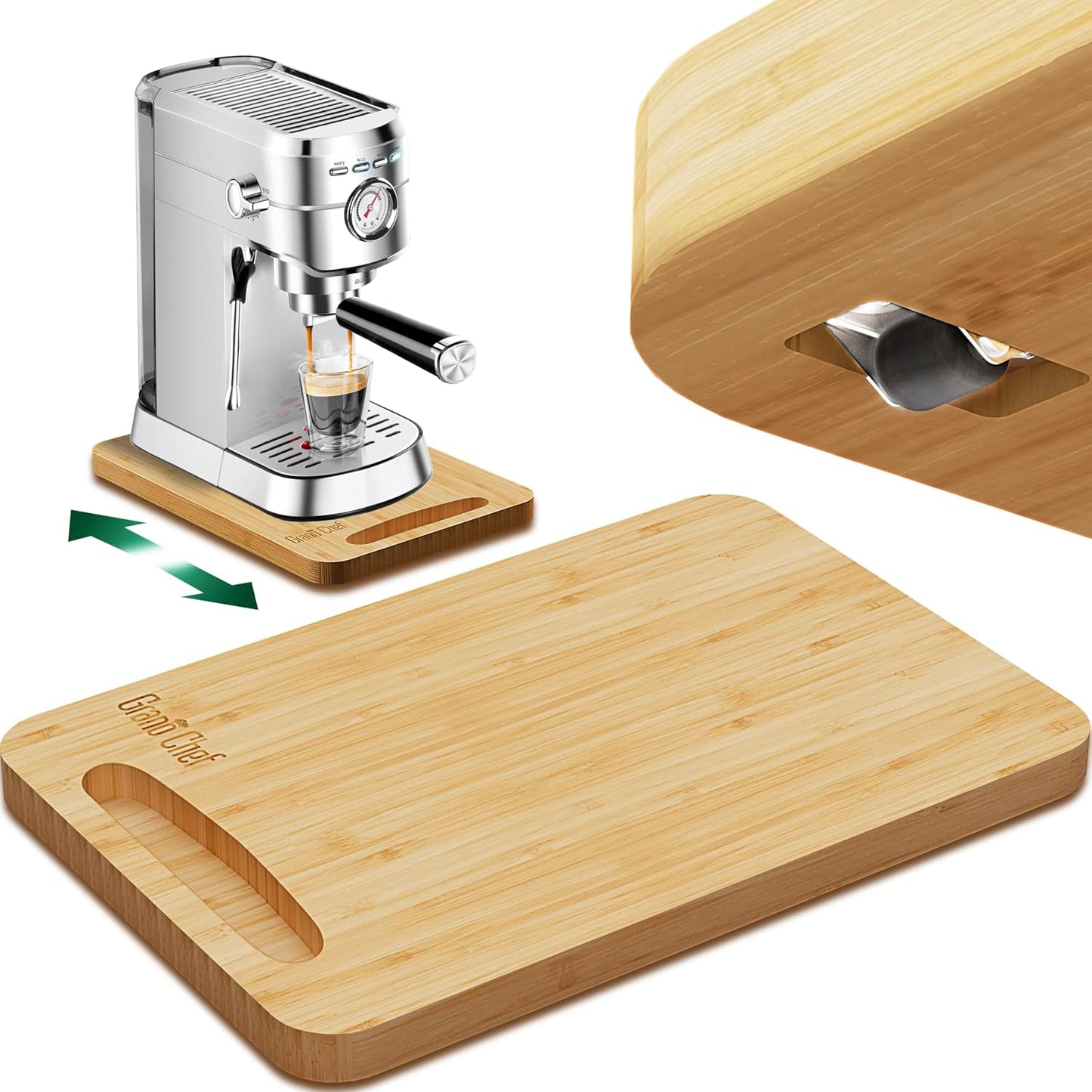 Bandeja deslizante de bambú para cafetera con ruedas 9.5x14pulg
