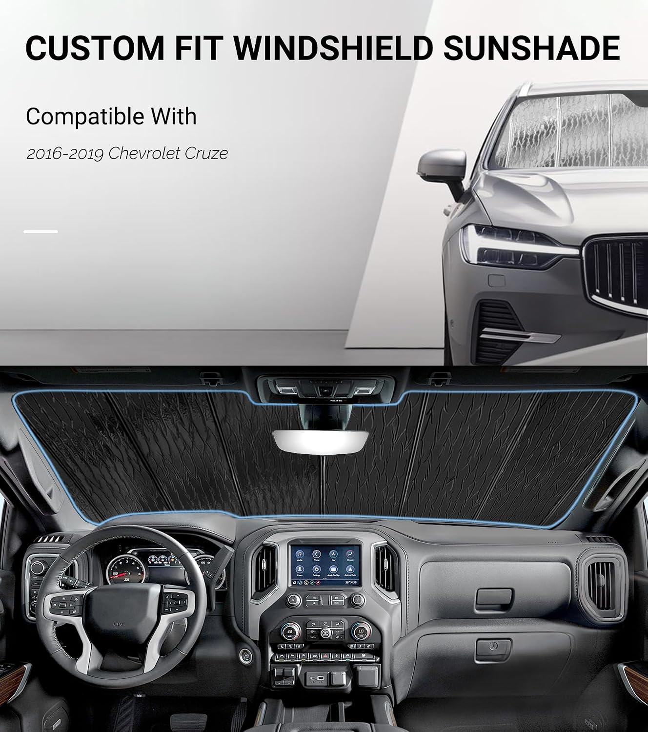 Parasol parabrisas Chevy Cruze 16-19 plateado/negro