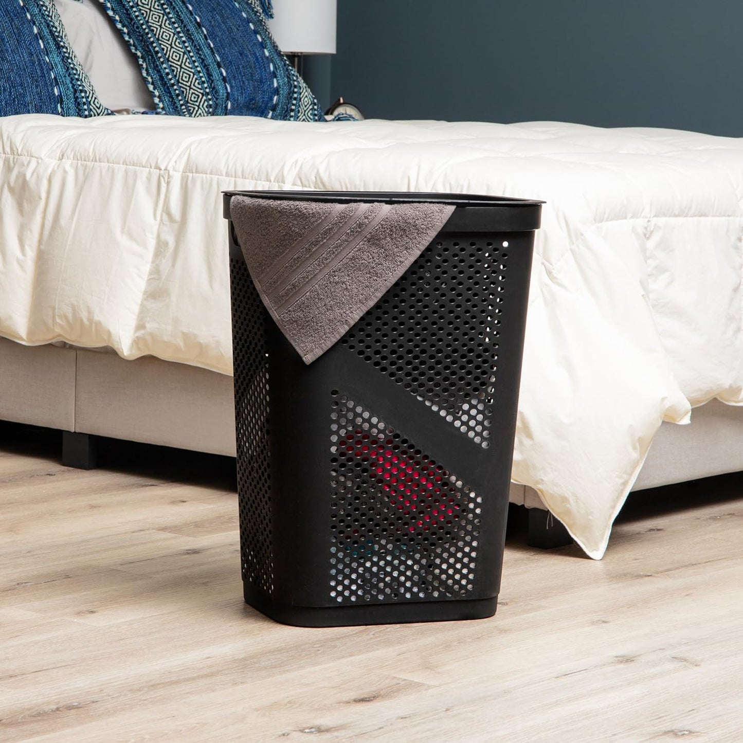 Canasta lavandería 60L plástico ventilada set 2 color negro