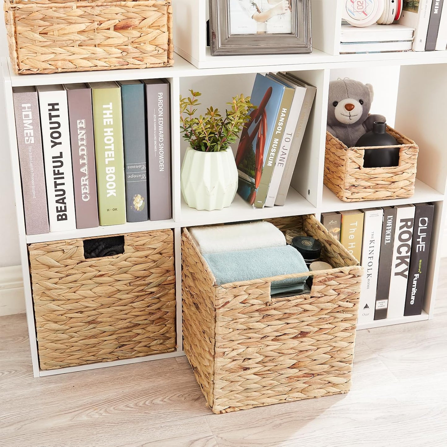 Cesta almacenamiento jacinto tejida a mano 9" plegable set 2