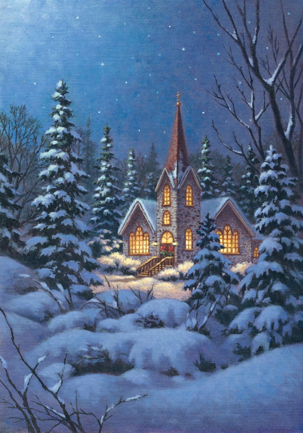Bandera invierno campanario nevado 28x40" doble cara
