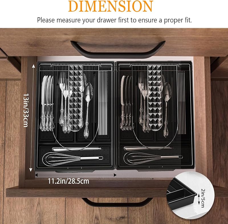 Organiz. cubiertos cajón cocina 5 compartimentos negro