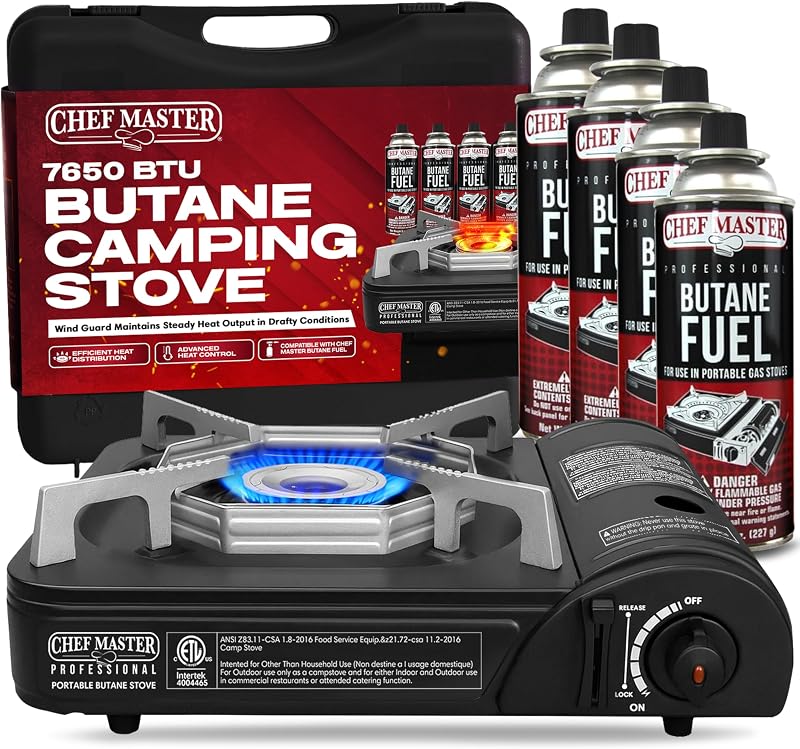 Estufa butano portátil 7650 BTU con 4x8oz recipiente