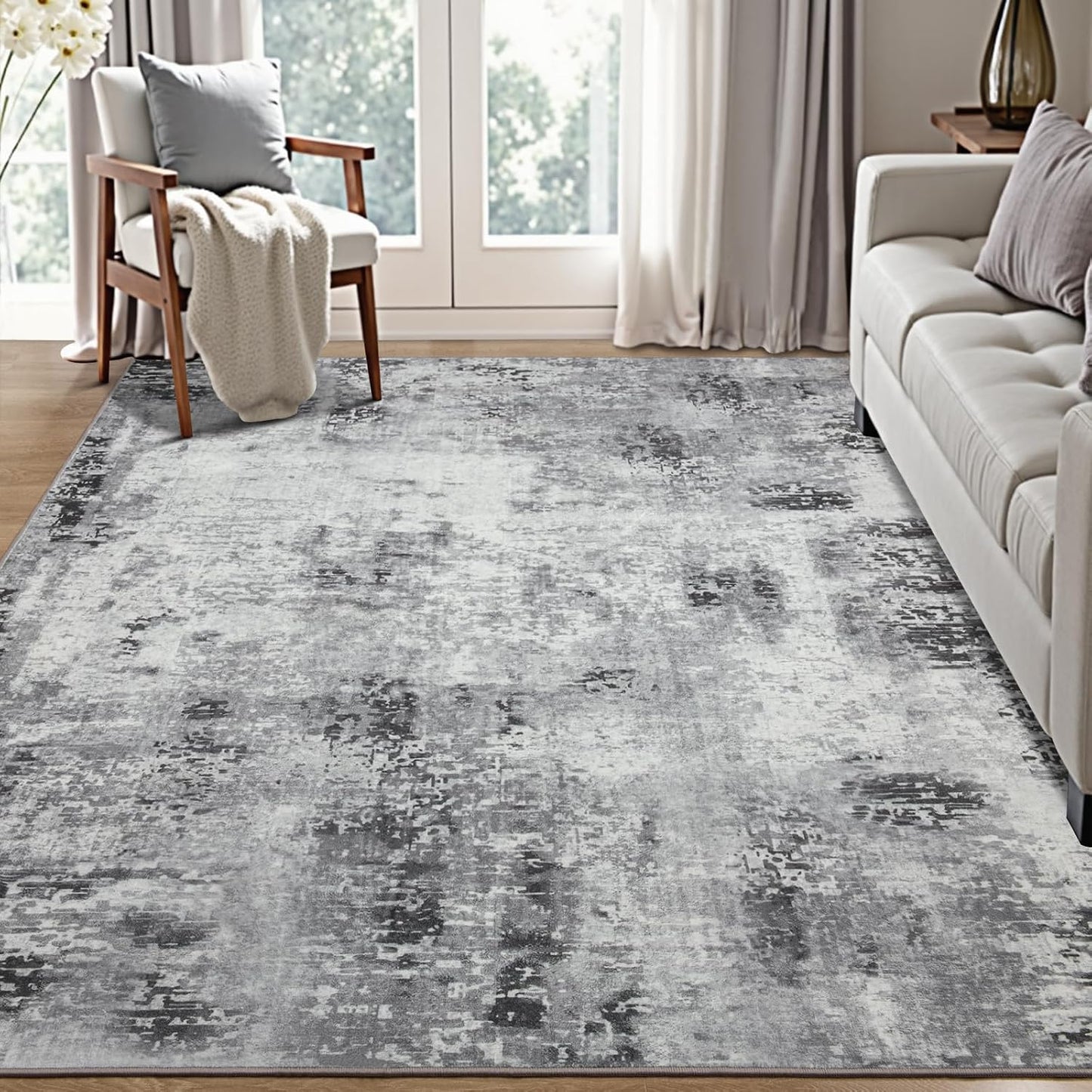 Alfombra sala 5x7ft gris antiderrap abstracta