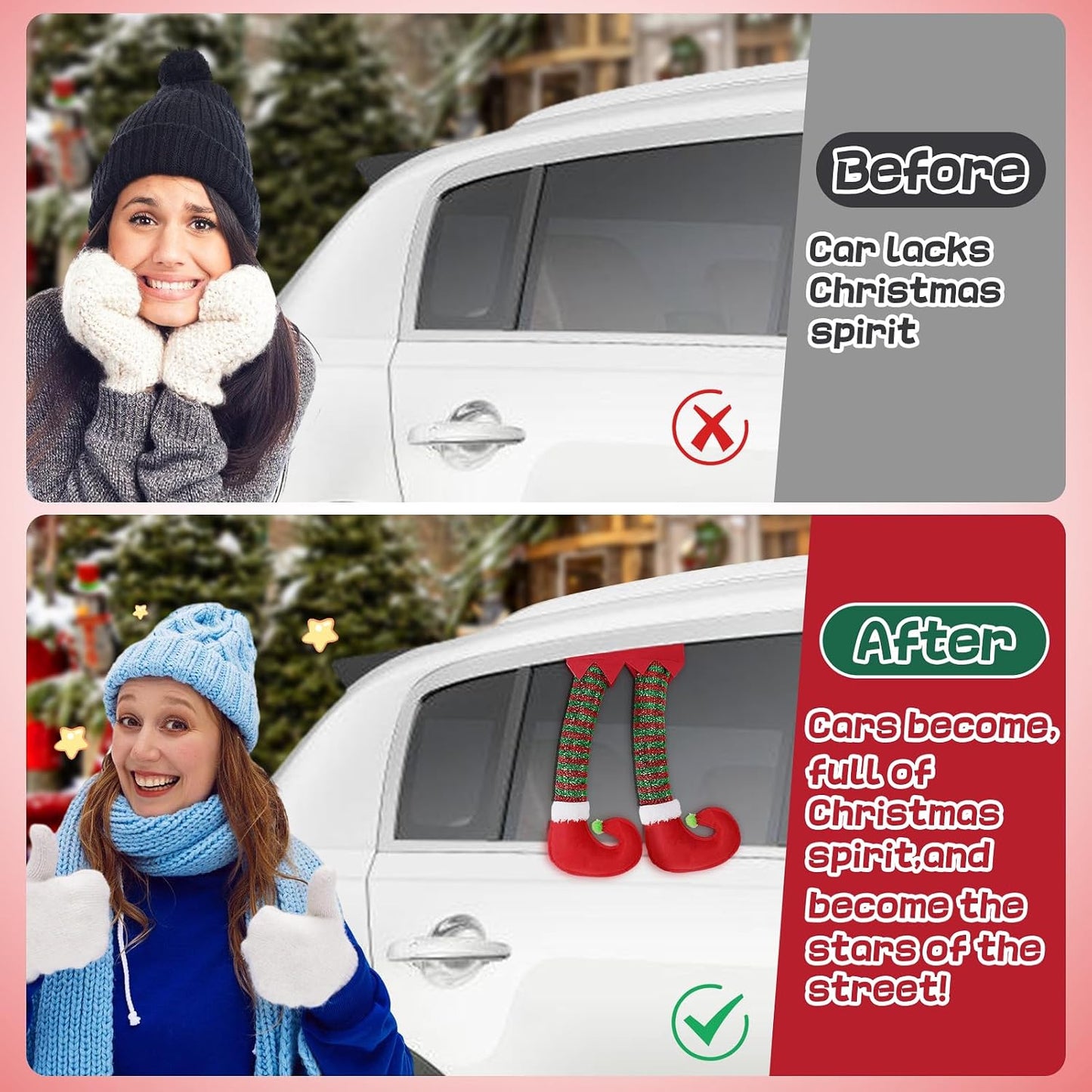 Pierna elfo decoración auto Navidad para ventanal trasero
