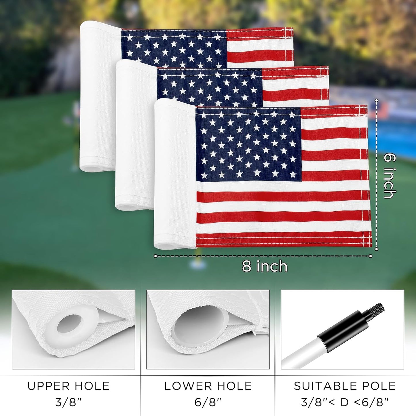 Bandera golf EE.UU. 8x6" nailon 420D doble cara