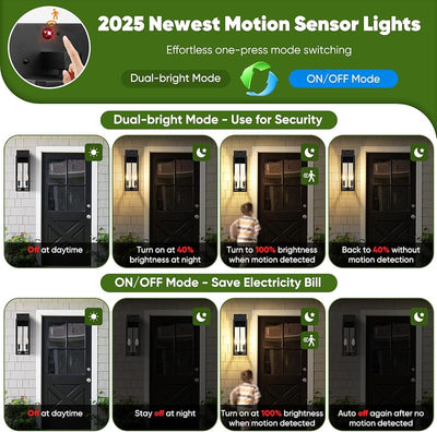 2 Luces pared exterior sensor movimiento 18pulg 3 modos