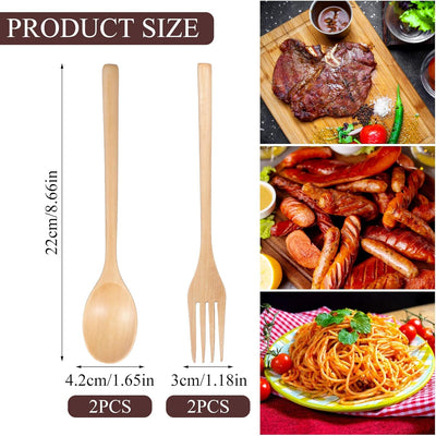 Set 4 cucharas y tenedores madera coreana reutilizables