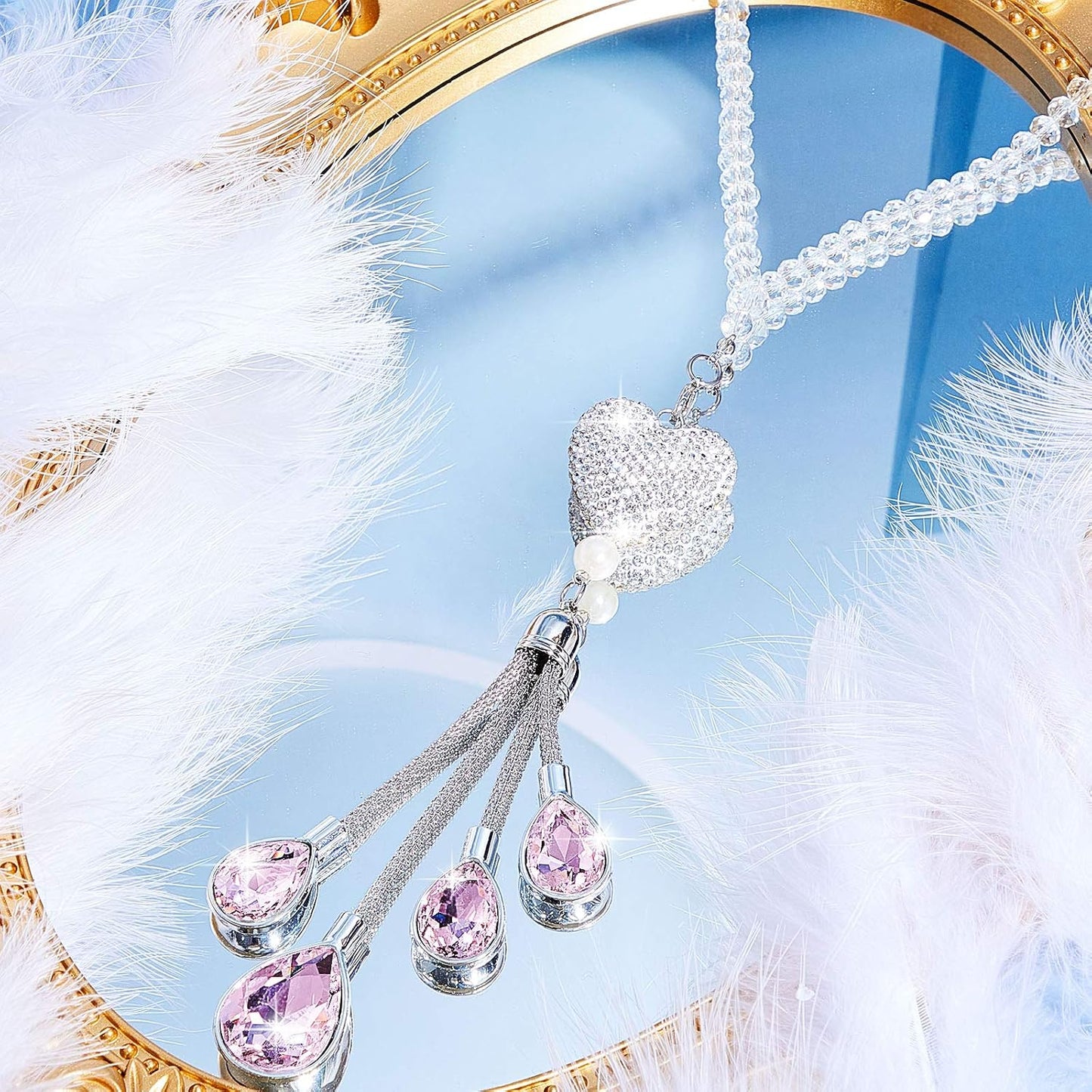 Accesorio espejo retrovisor mujer corazón cristal regalo