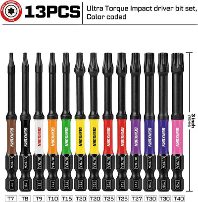 Juego 13 Pzas Puntas Torx S2 con Impacto T7-T40 Magnéticas
