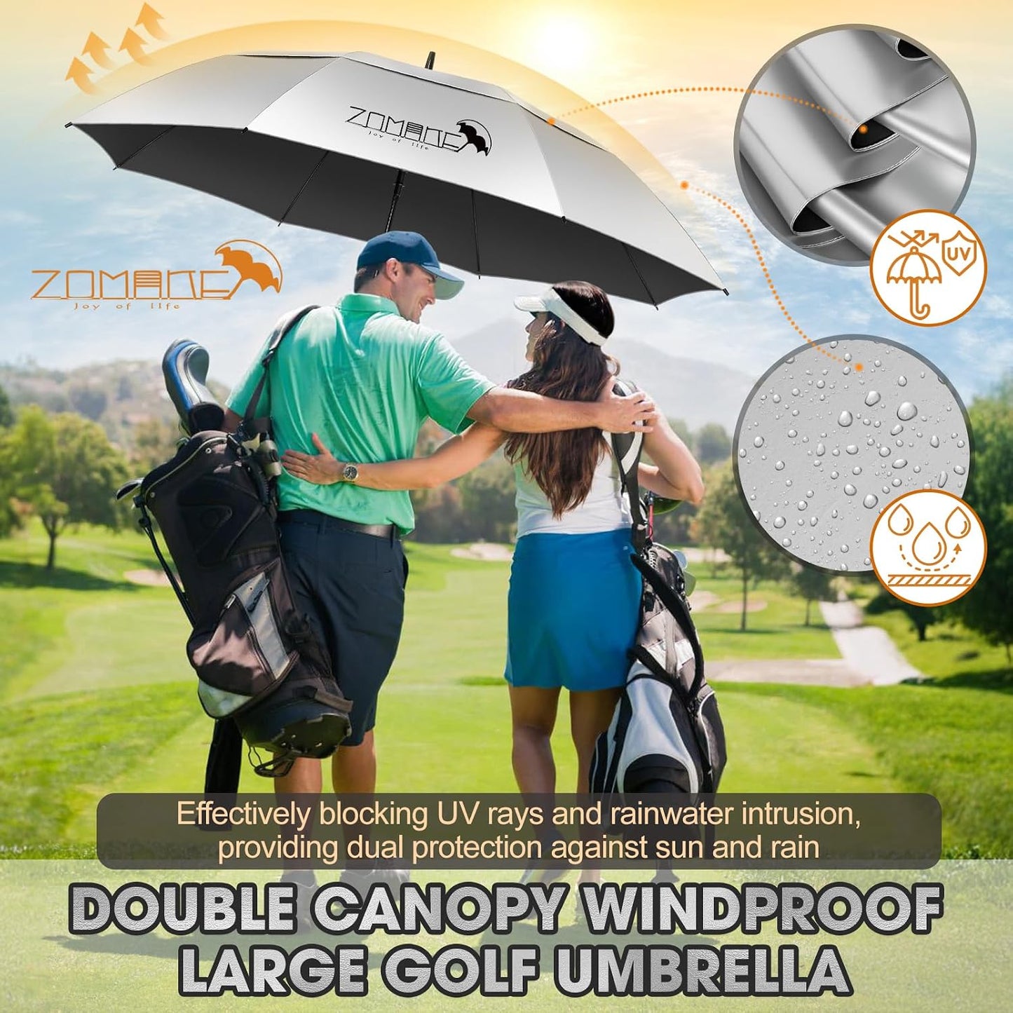 Paraguas golf 62/68" UV doble toldo ventilado
