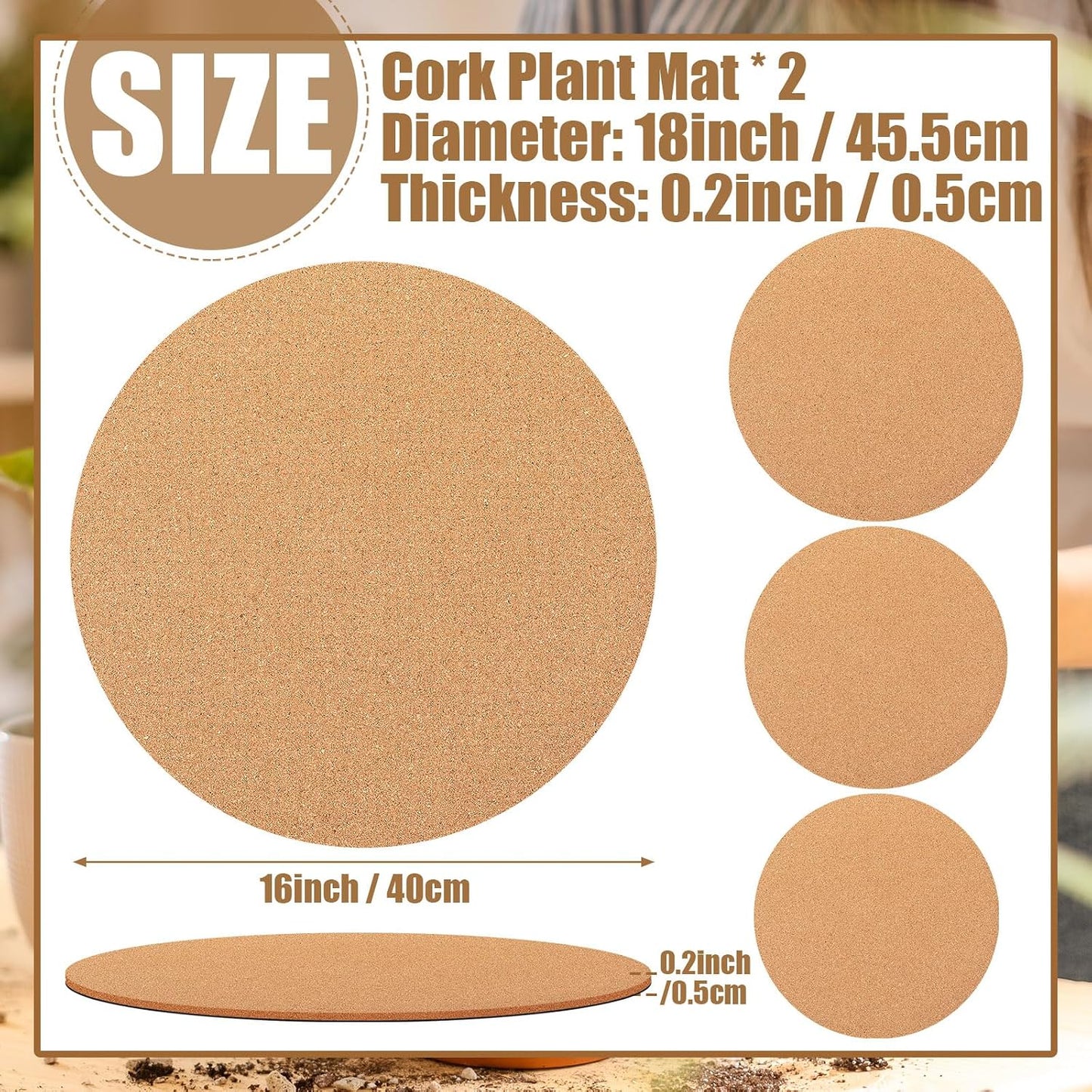2 Posavasos Corcho 18" Doble Capa Tapete Plantas