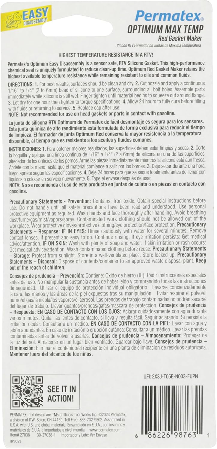Formador juntas rojo alta temperatura 3oz