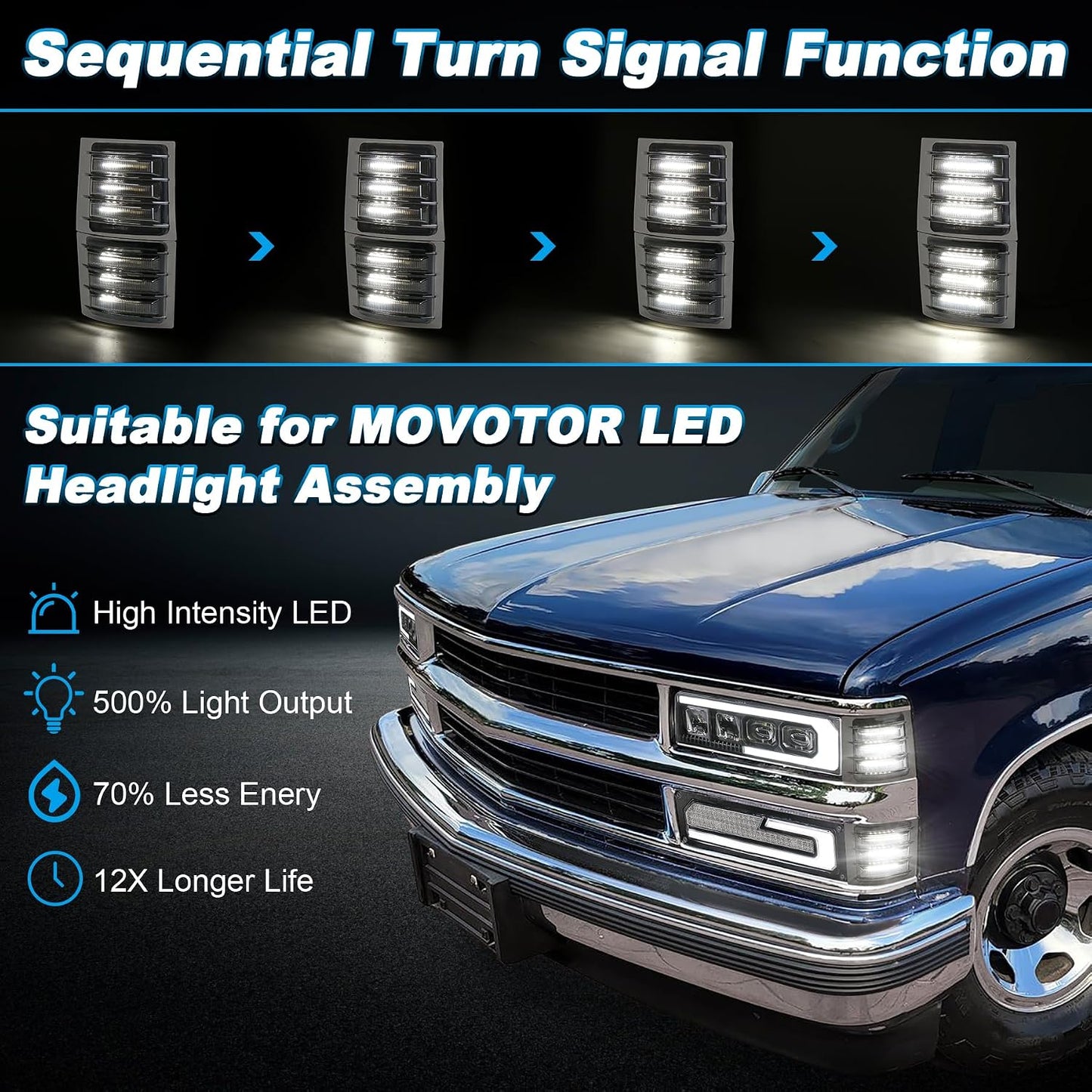 Luces laterales LED secuencial blancas para Chevy C/KC10