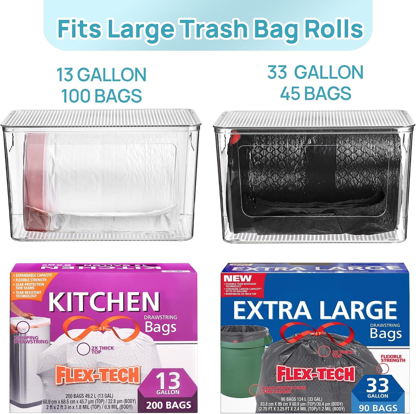 2 Dispensadores bolsas basura transparentes 13/30/33gal