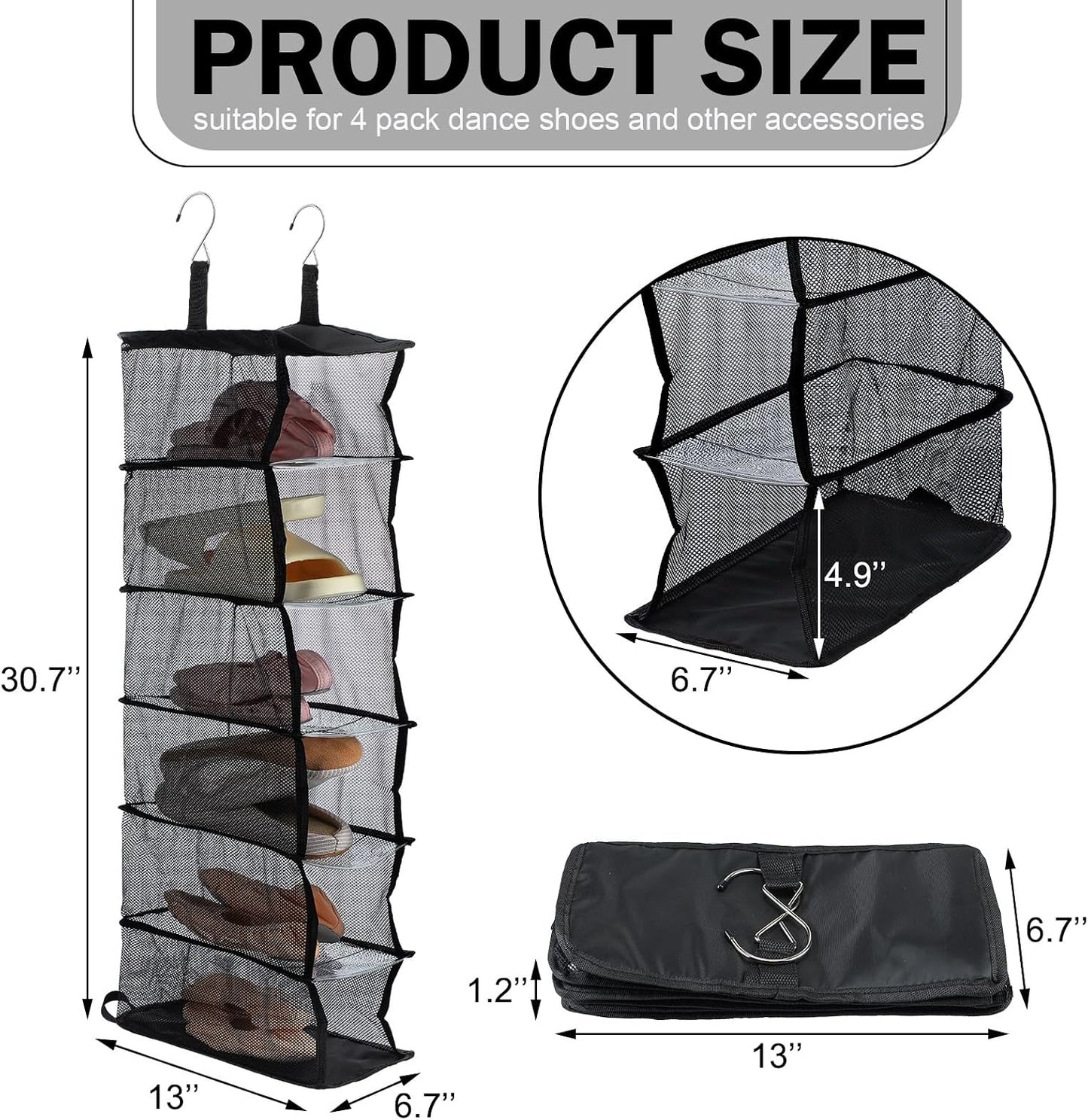 Organiz. zapatos colgante 6 estantes transparente malla