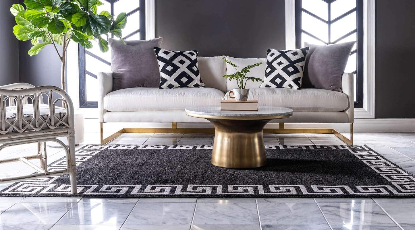 Alfombra geométrica clásica 5x8ft carbón/beige