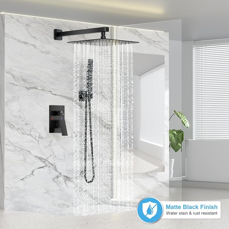 Set grifo ducha negro sistema lluvia cabezal cuadrado 8pulg