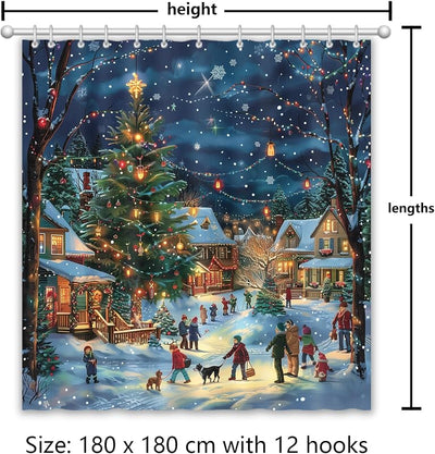 Cortina ducha Navidad 72x72pulg con ganchos