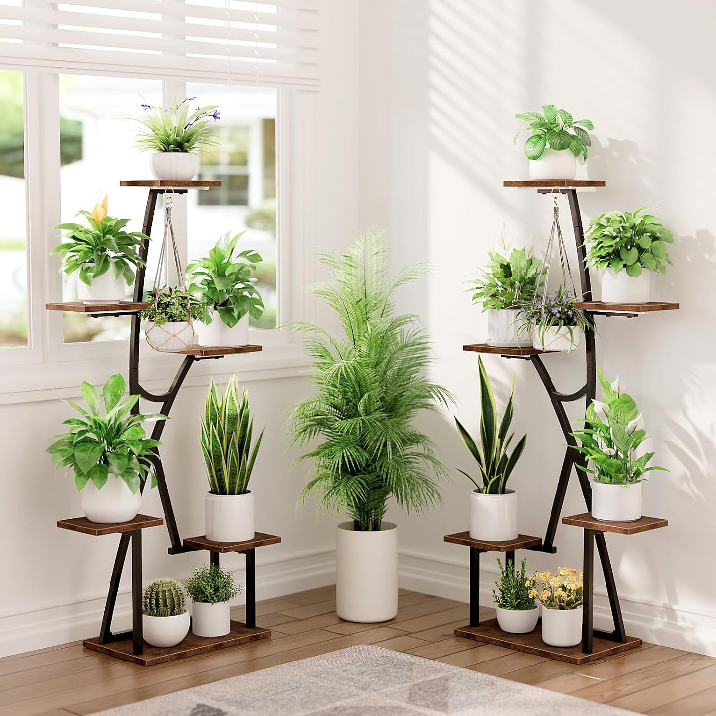 Soporte plantas interior con luces 2 pzas estante 6 niveles 45pulg