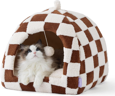Cama 2en1 para gatos grandes con almohada acolchada marrón