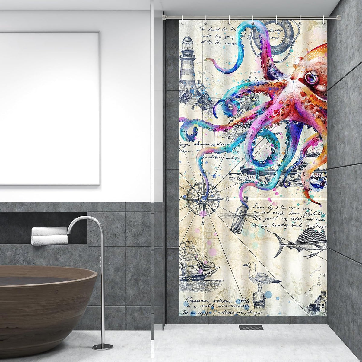 Cortina ducha náutica 36x72 pulg estrecha impermeable