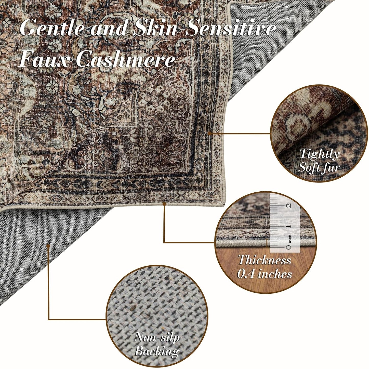 Alfombra vintage bohemia 6x9pulg ultra suave antiderrap
