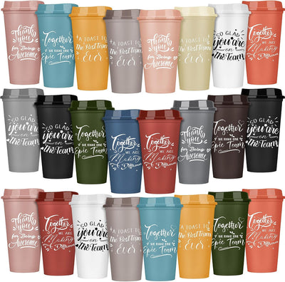 30 Vasos Plástico 16oz con Tapas Regalo Empleados