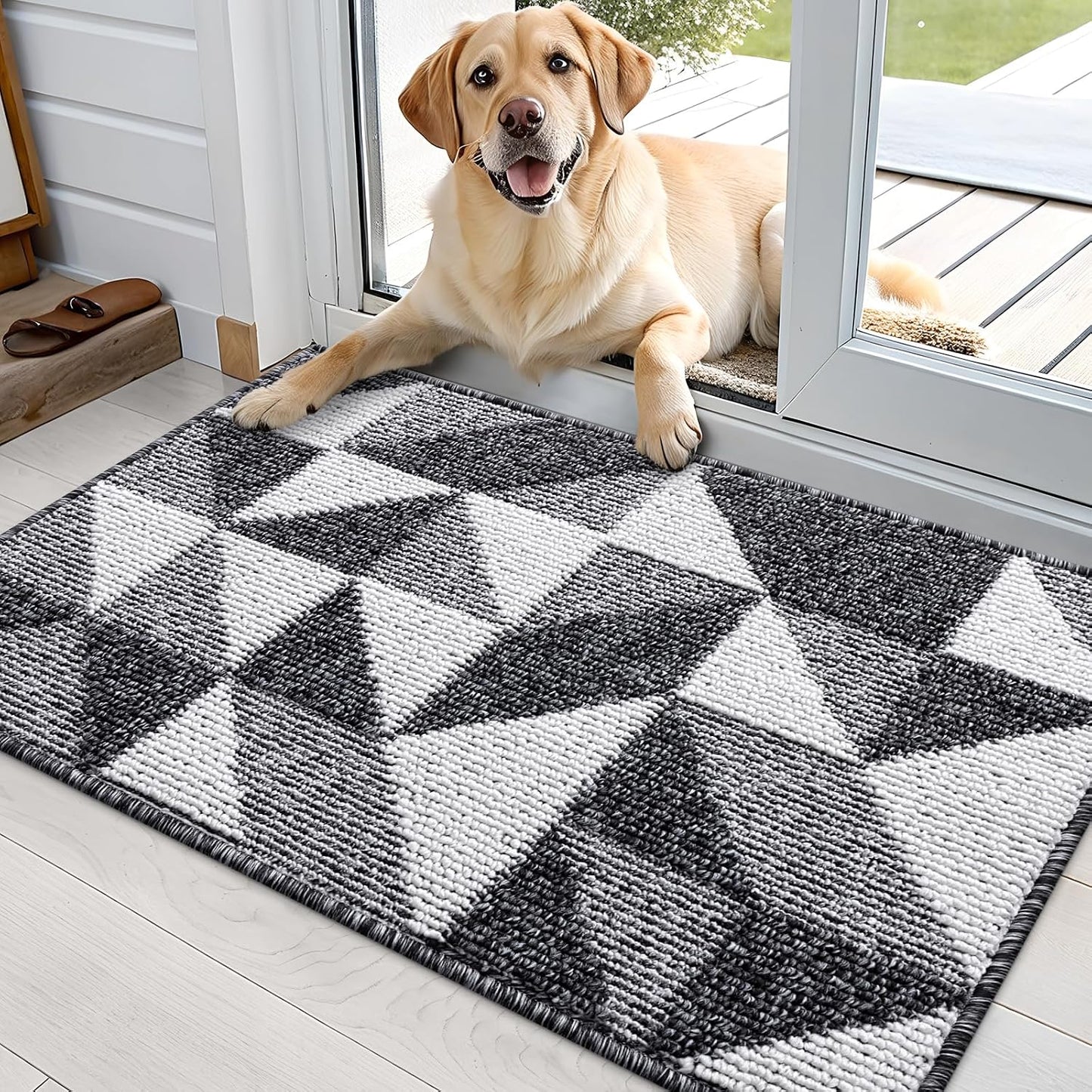 Tapete puerta interior 36x24pulg geométrico negro absorbente