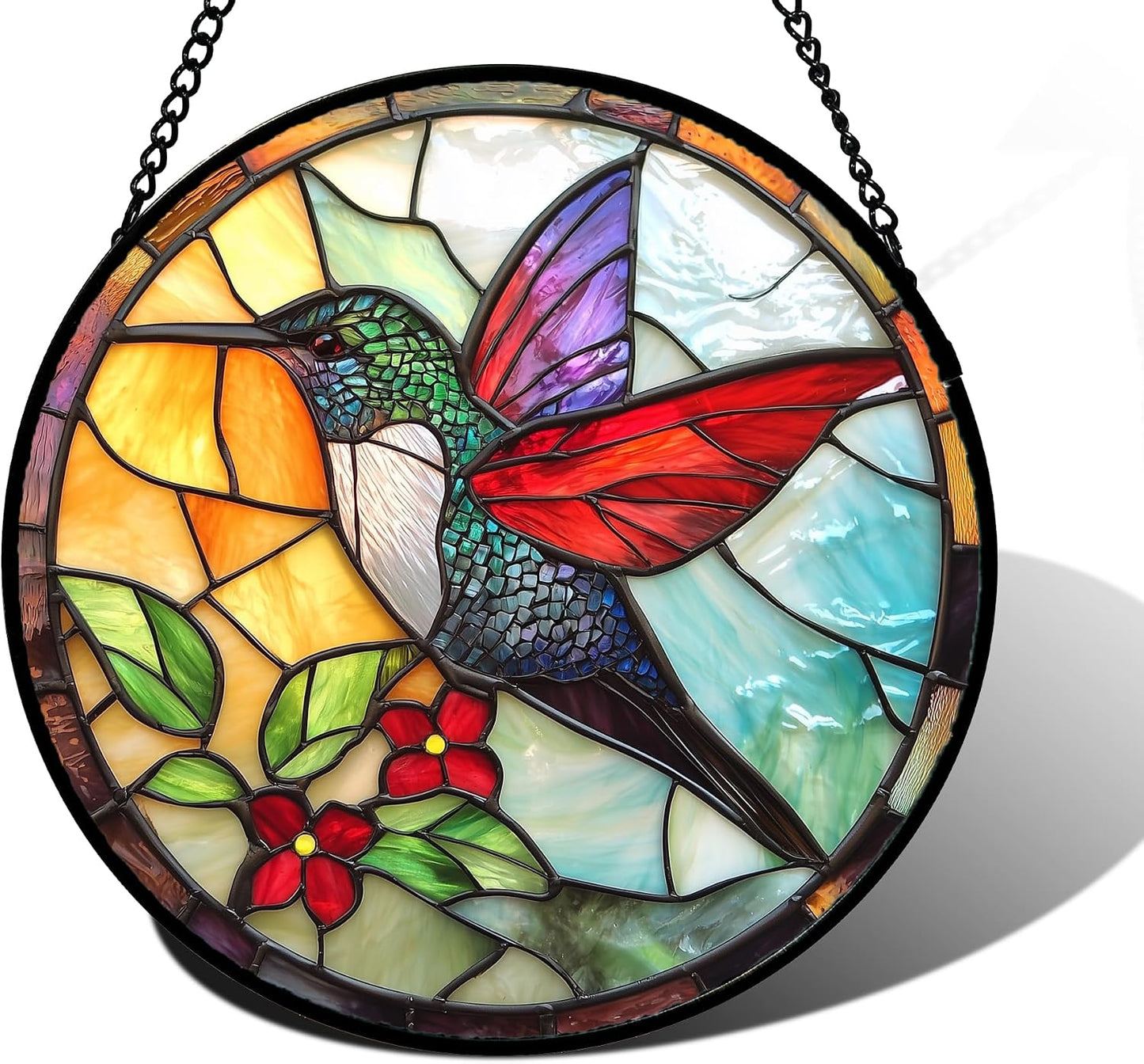 Colgantes vidrieras colibrí atrapasoles cristal