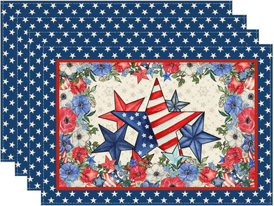 4 Manteles individuales patrióticos estrellas flores 4 de julio