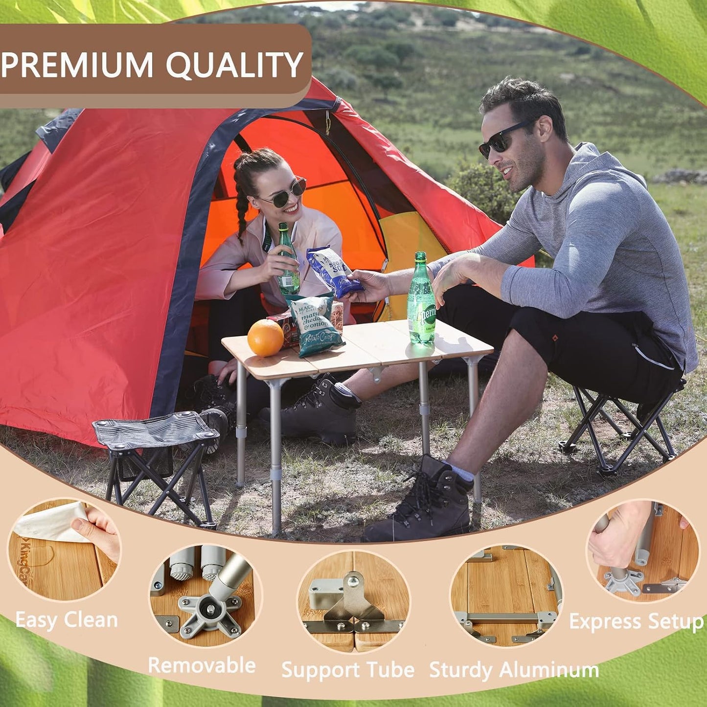 Mesa plegable bambú ajustable anti-UV 23.6x15.7pulg