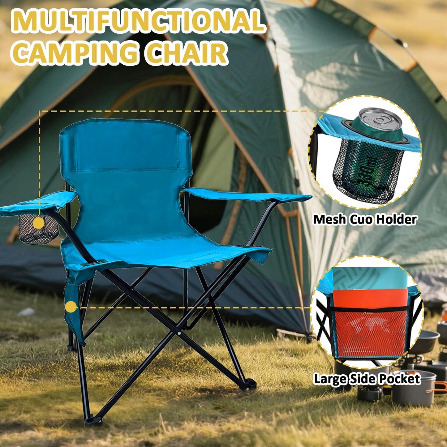 2 Silla camping plegable con portavasos 225lb azul