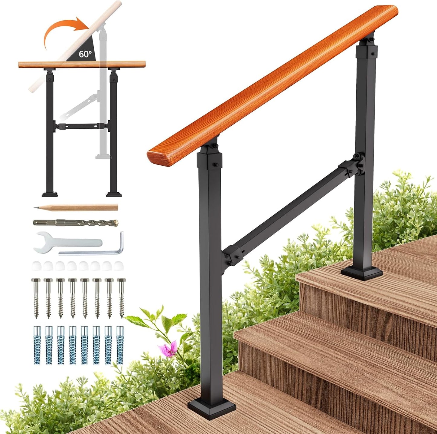 Kit pasamanos hierro madera 1-3 escalones