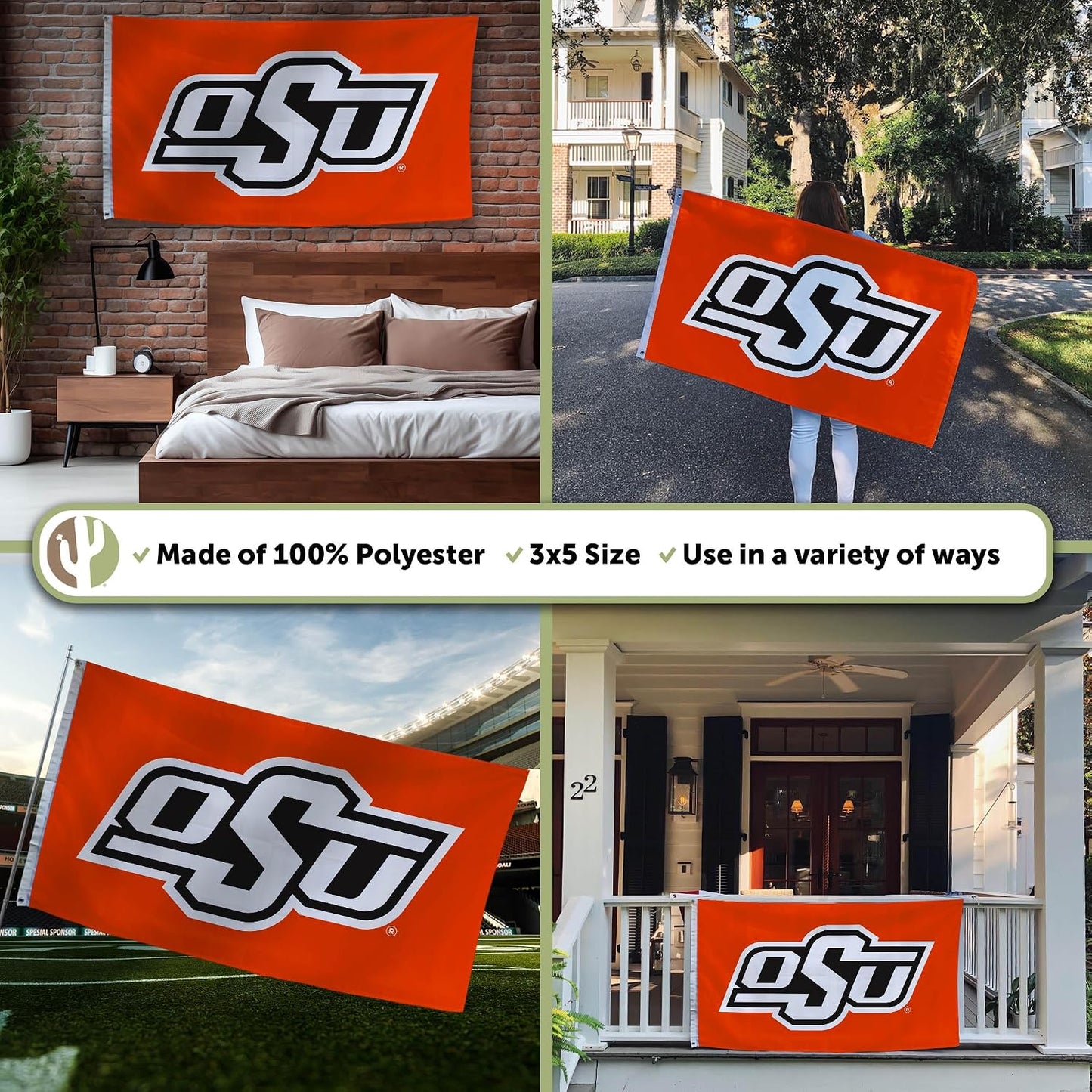 Bandera OSU 3x5pies tela poliéster interiores exteriores