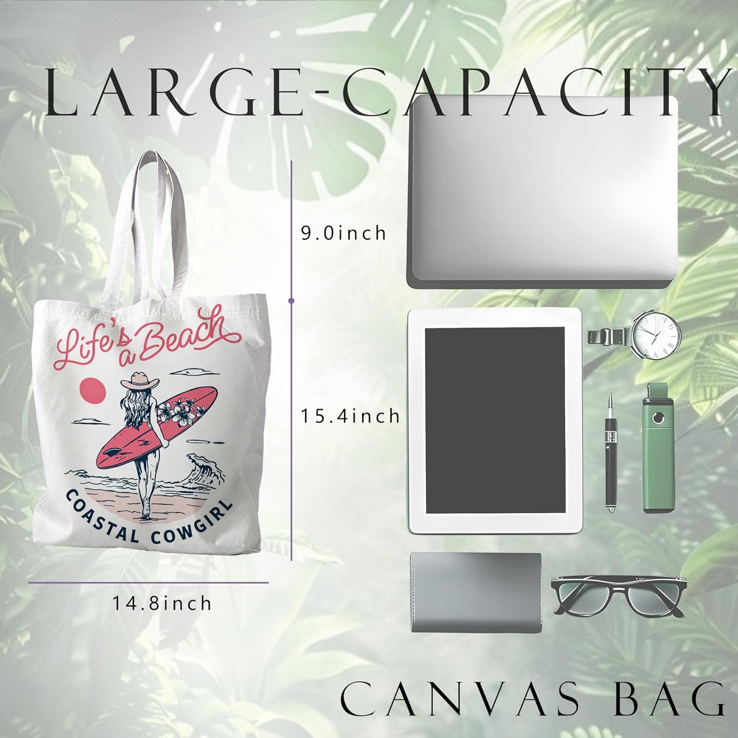 Bolso canvas reutilizable para playa y compras verano