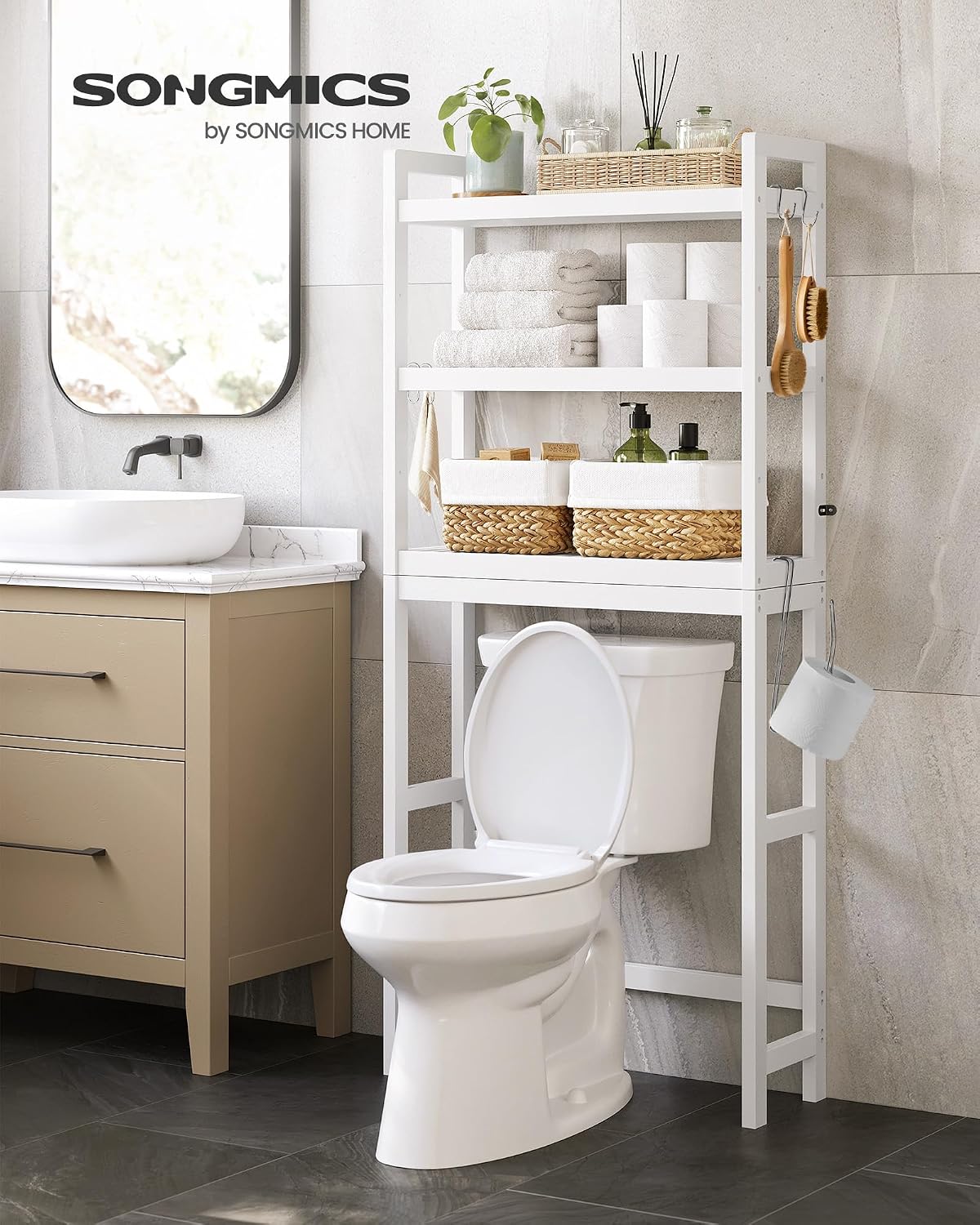 Organiz. baño sobre inodoro 3 niveles 10x25x67" blanco