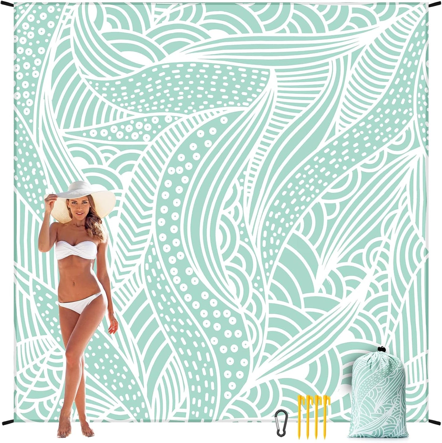 Manta playa impermeable secado rápido 79x83pulg color cian