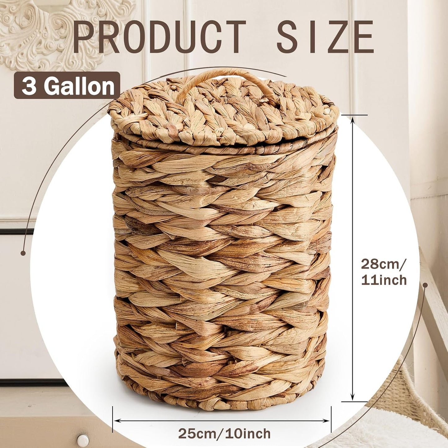 Cubo basura mimbre 3gal con tapa asa 100 bolsas plástico