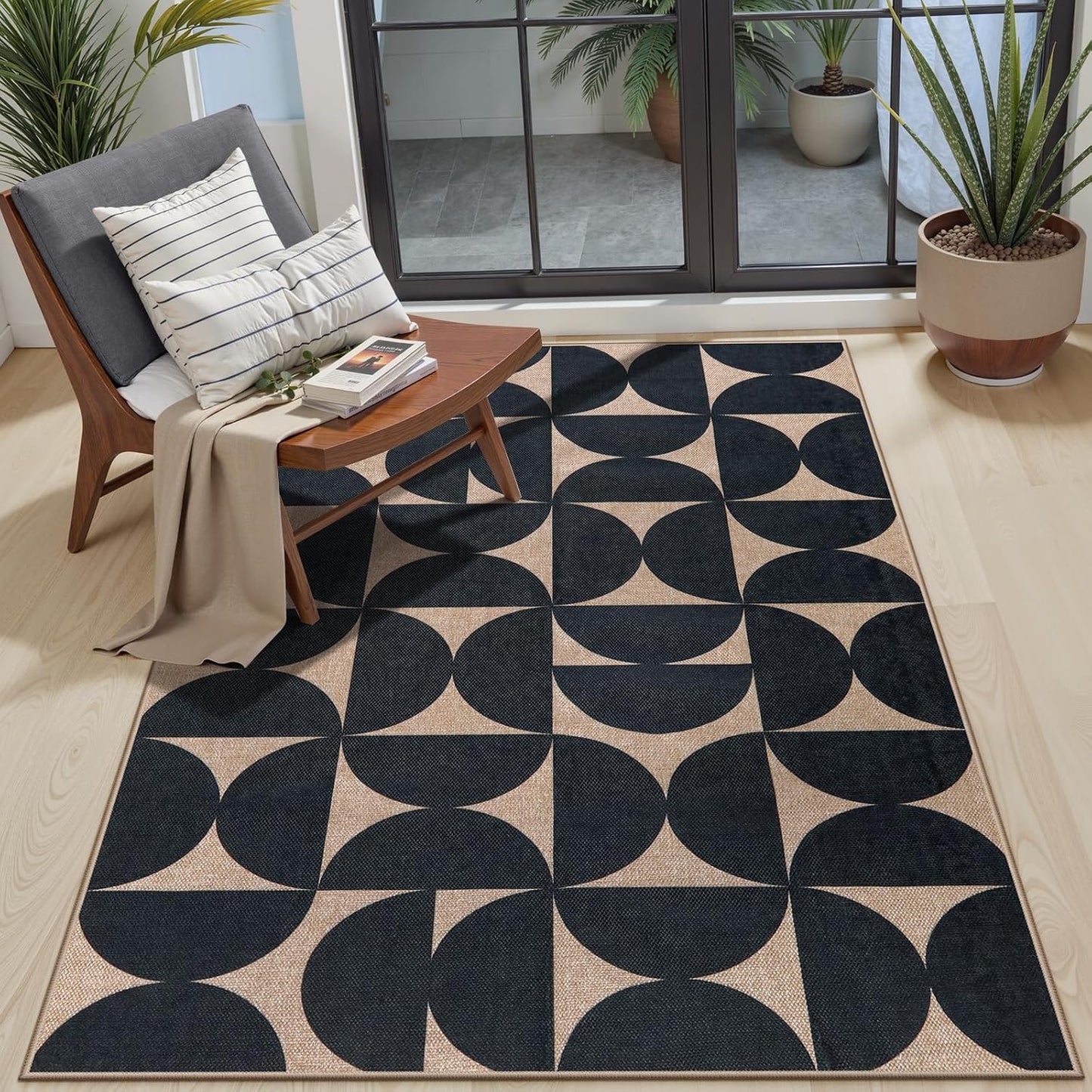 Alfombra Yute Geométrica 3x5ft Lavable para Interior