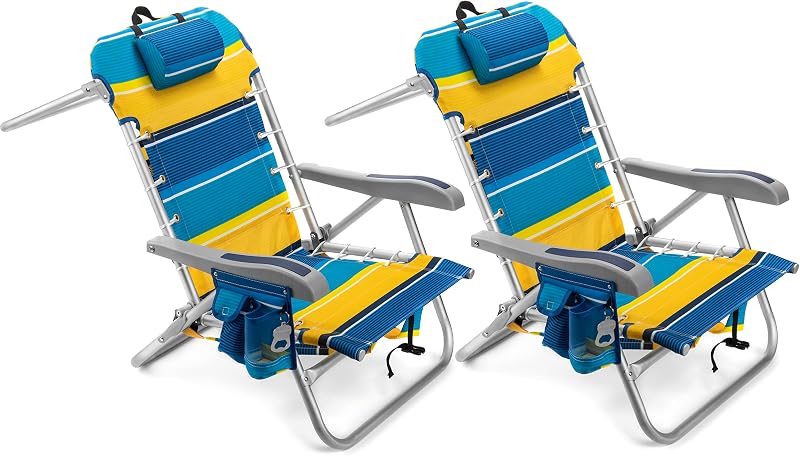 2 Silla playa plegable 5 posiciones con toallero y bolsa