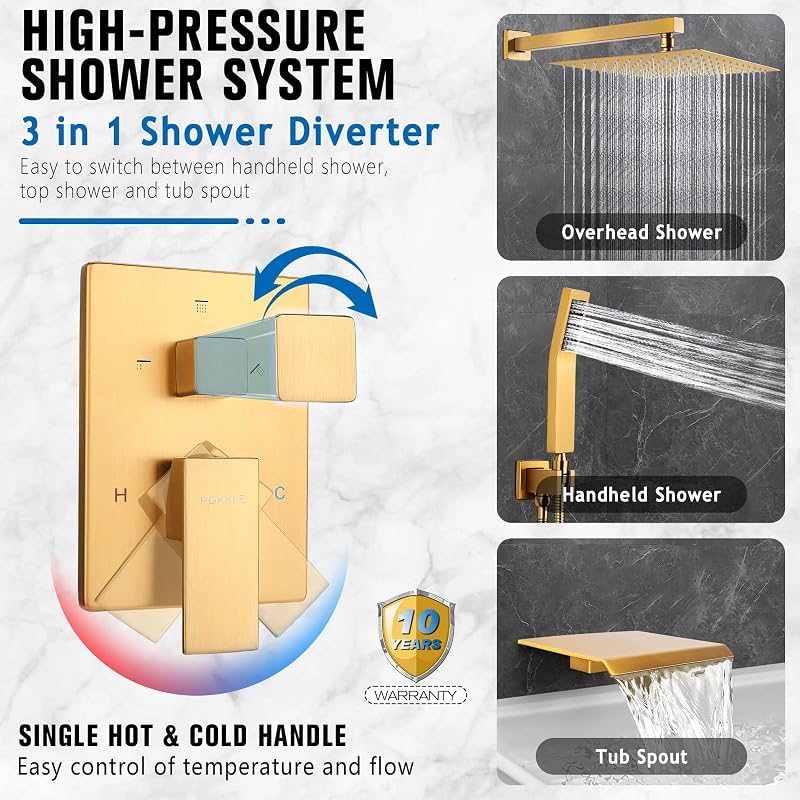 Sistema ducha lluvia 12" caño pared alta presión